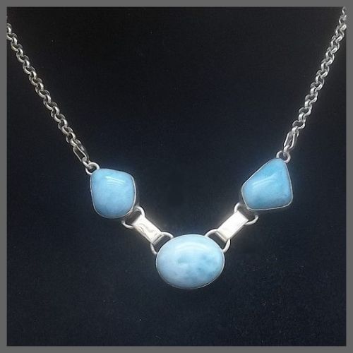 3 Stone Side-on Oval Larimar Necklace
